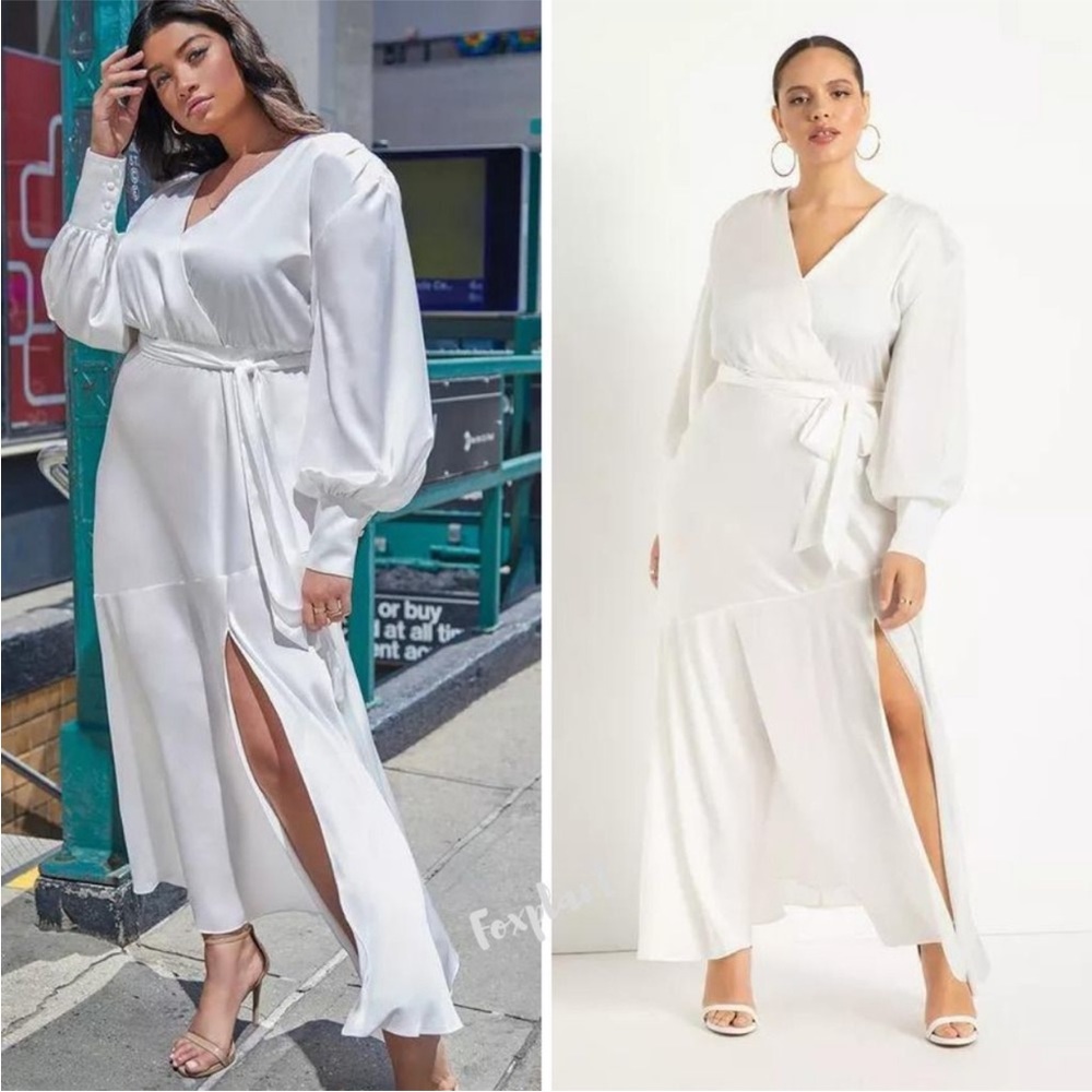 New Eloquii White Satin Maxi Long Sleeves Dress size 28